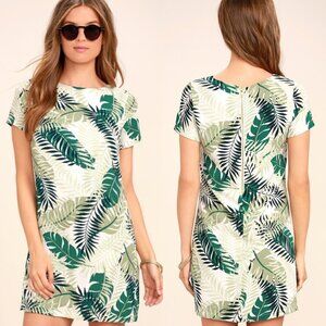Lulus Womens Give Me A Print Green Palm Leaf Short Sleeve Mini Shift Dress Small